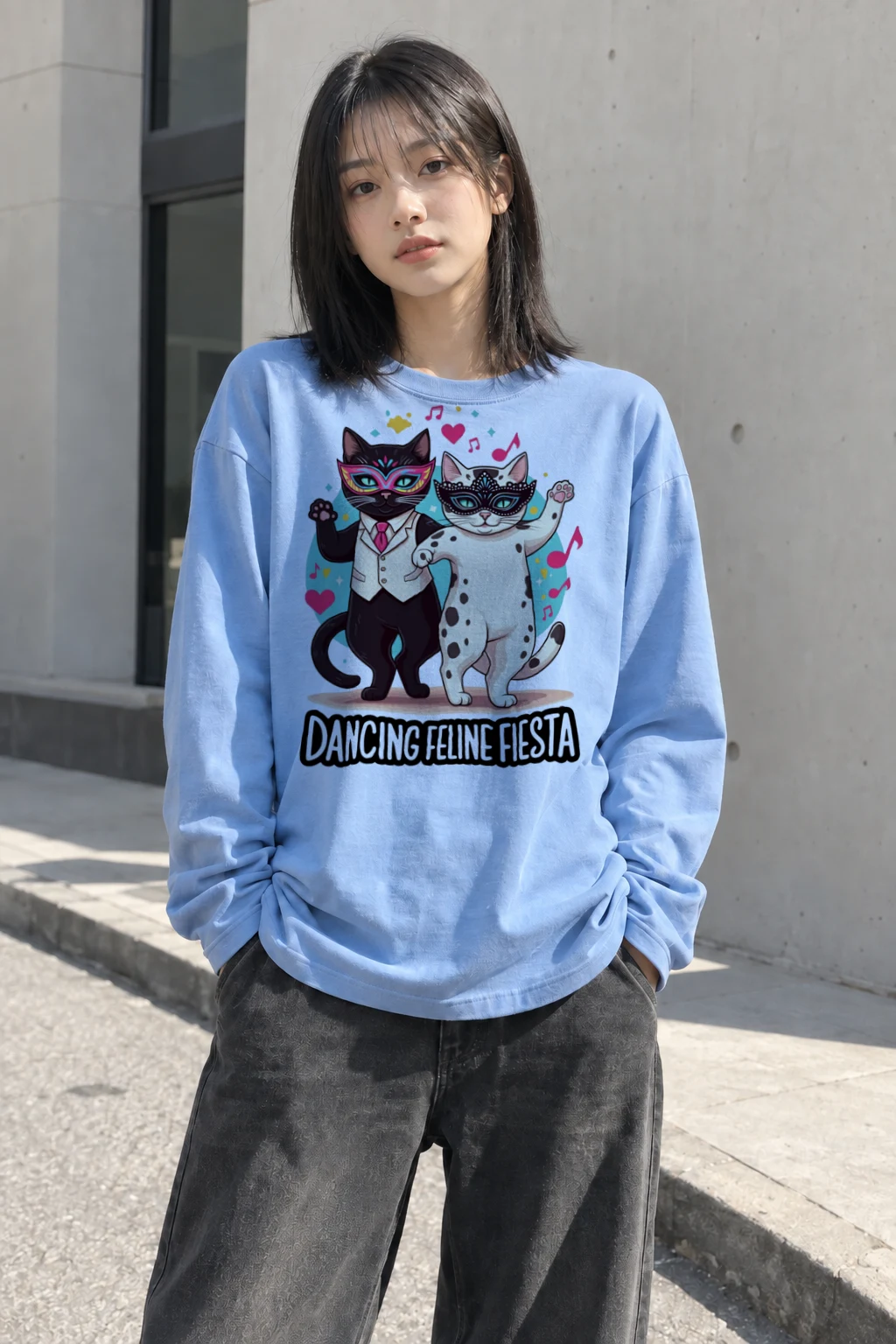 "Dancing Feline Fiesta" Unisex Longsleeve T-shirt | Gildan 2400