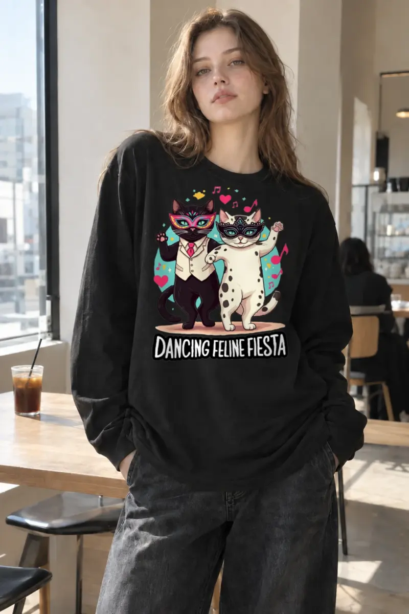 “Dancing Feline Fiesta” Unisex Longsleeve T-shirt | Gildan 2400