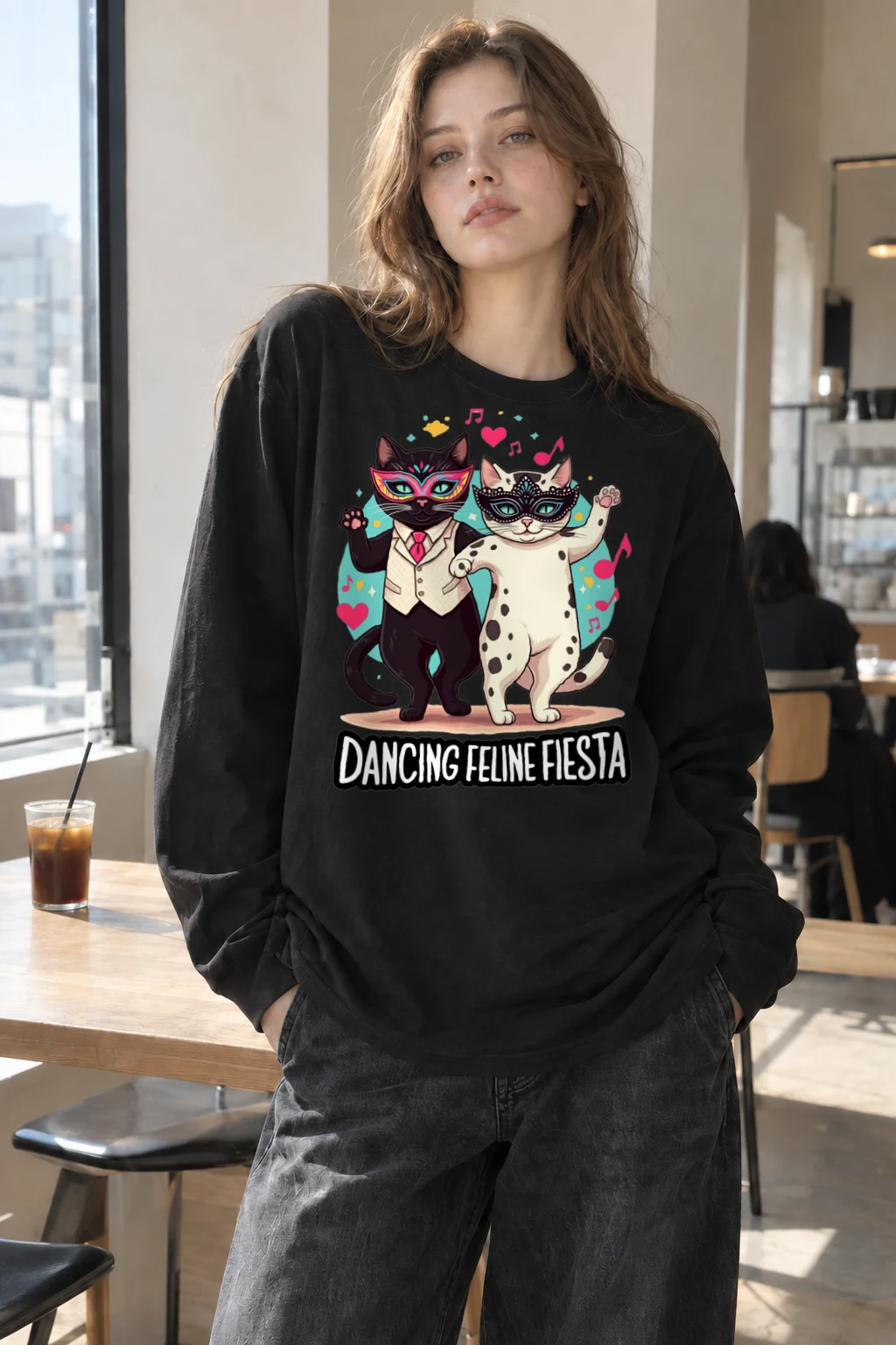 "Dancing Feline Fiesta" Unisex Longsleeve T-shirt | Gildan 2400