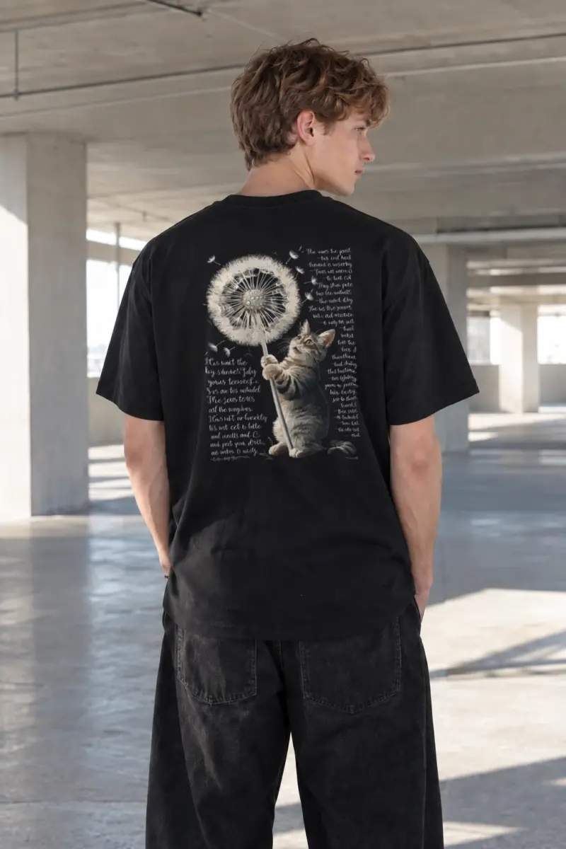 “Dandelion Cat” Heavyweight Unisex Crewneck T-shirt | Gildan 5000
