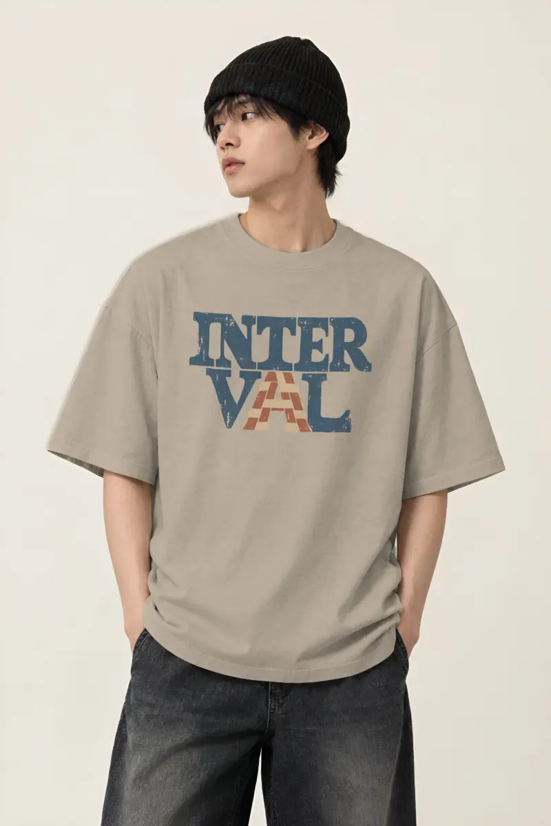 "Darned Interval" Men's Oversized Heavyweight Crewneck T-Shirt