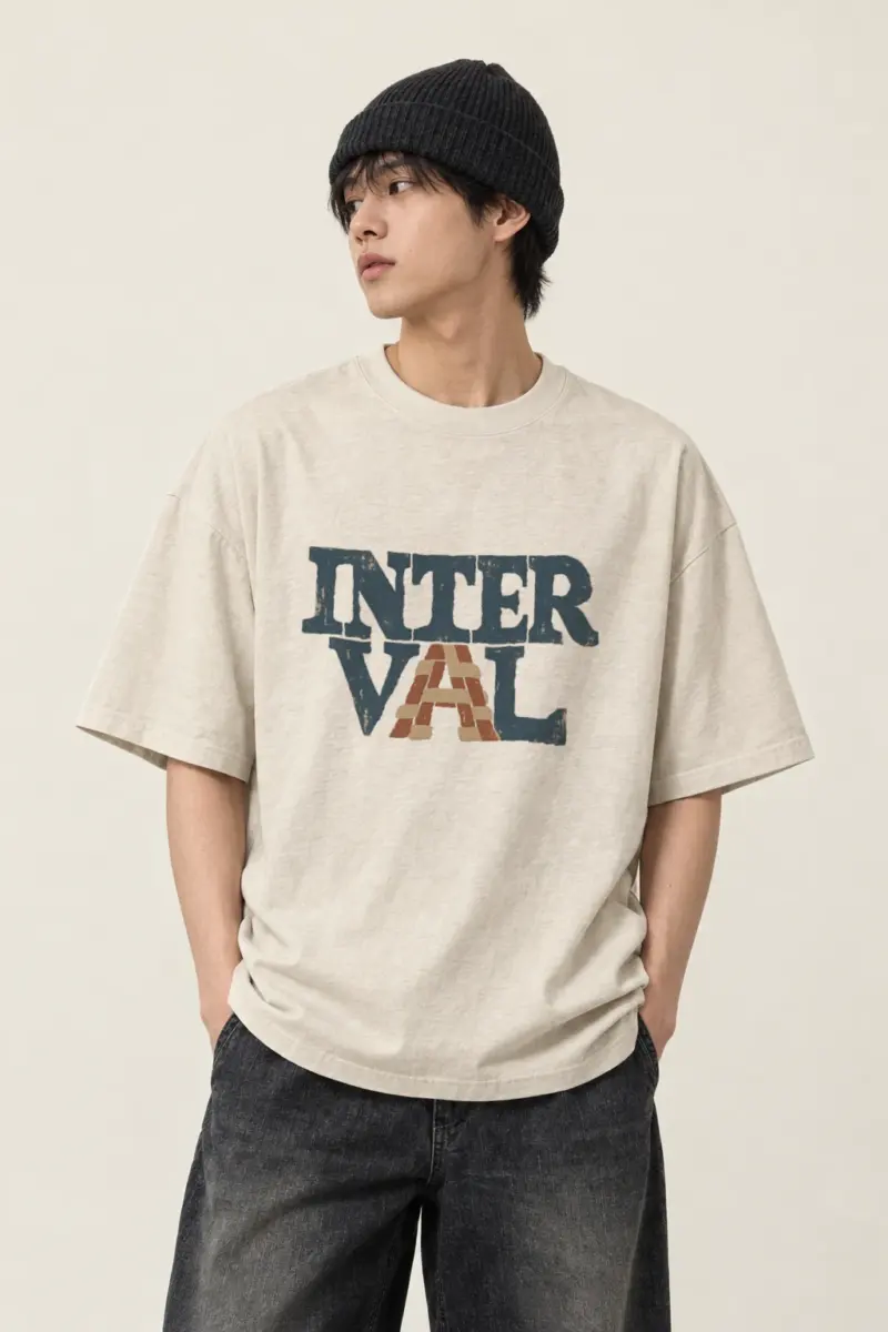"Darned Interval" Men's Oversized Heavyweight Crewneck T-Shirt