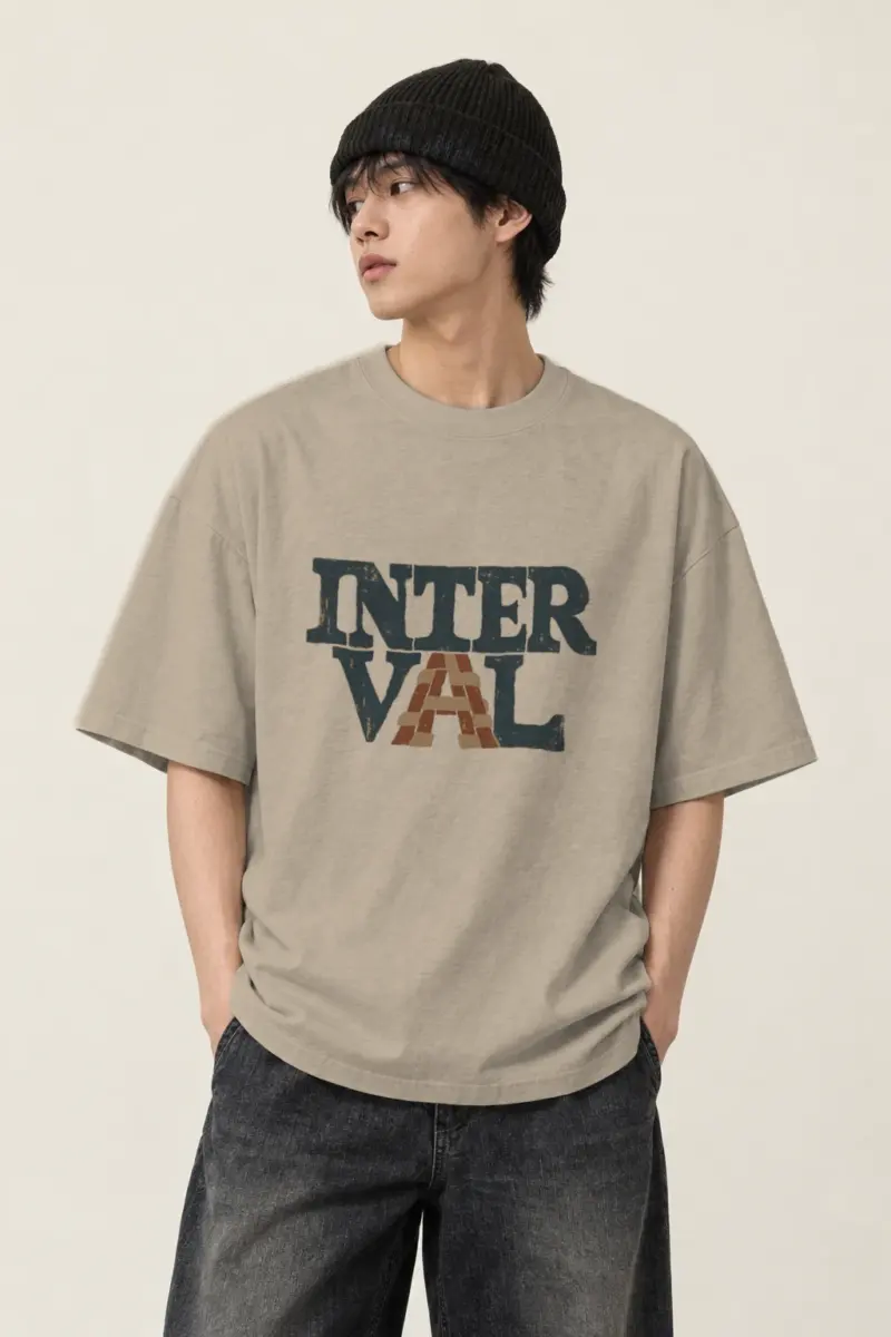 "Darned Interval" Men's Oversized Heavyweight Crewneck T-Shirt