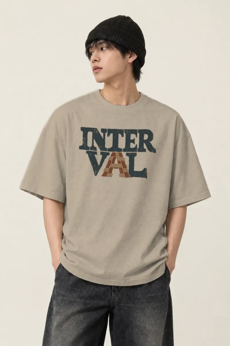"Darned Interval" Men's Oversized Heavyweight Crewneck T-Shirt