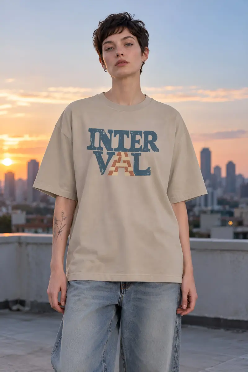 "Darned Interval" Unisex Oversized Heavyweight Crewneck T-Shirt