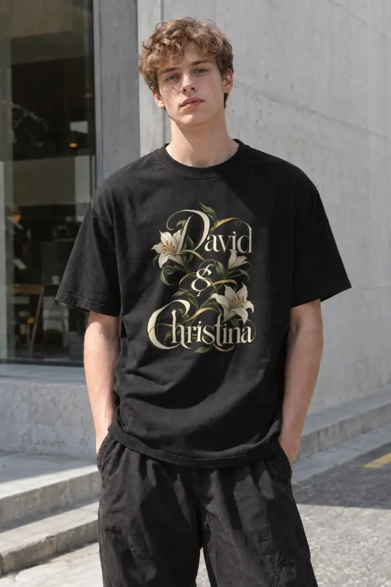 "David & Christina Lilies" Heavyweight Unisex Crewneck T-shirt | Gildan 5000