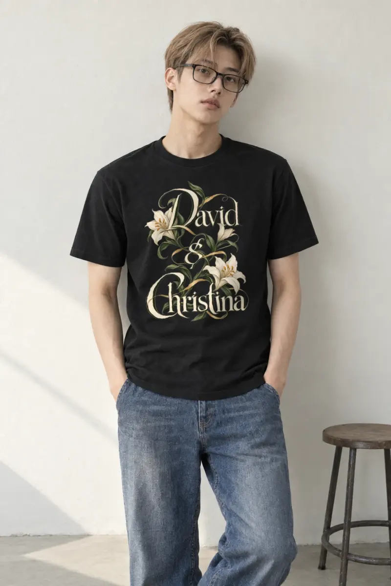 "David & Christina Lilies" Heavyweight Unisex Crewneck T-shirt | Gildan 5000
