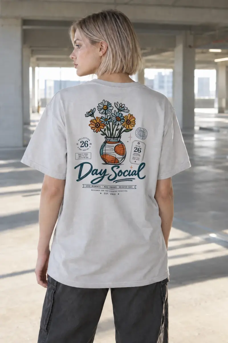 “Day Social Daisies” Heavyweight Unisex Crewneck T-shirt | Gildan 5000