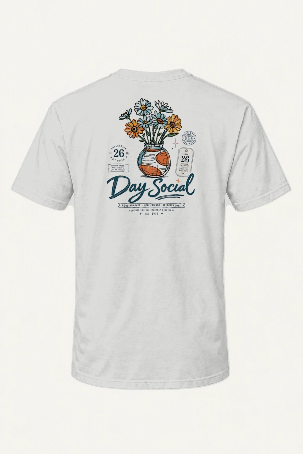 "Day Social Daisies" Heavyweight Unisex Crewneck T-shirt | Gildan 5000