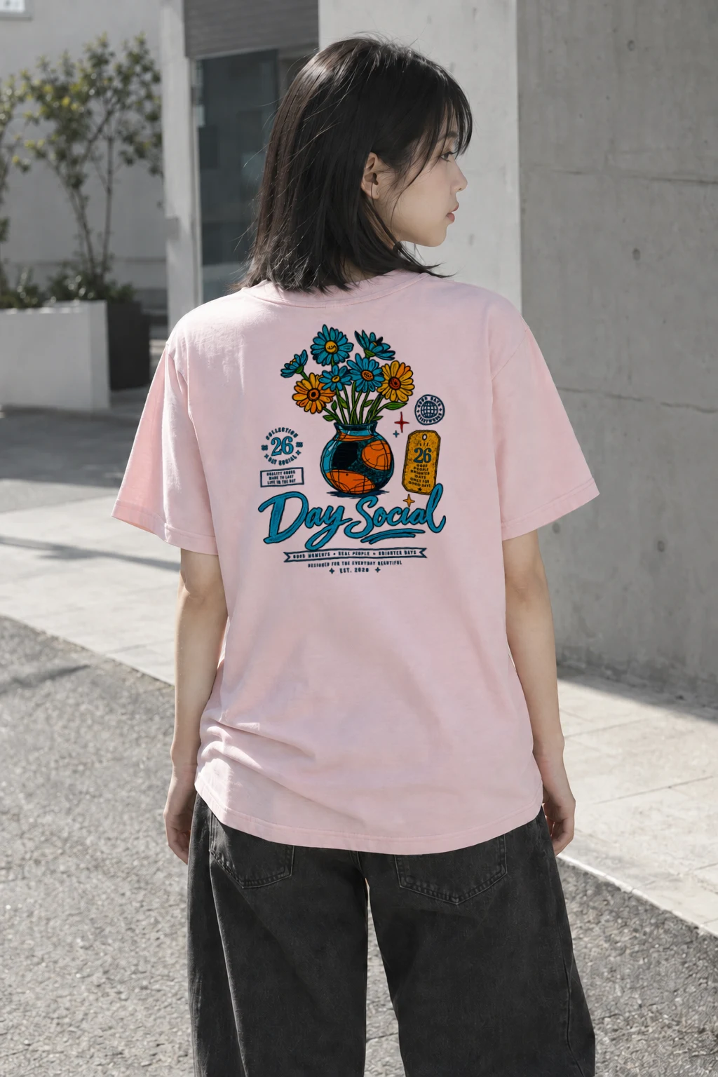 "Day Social Florals" Heavyweight Unisex Crewneck T-shirt | Gildan 5000