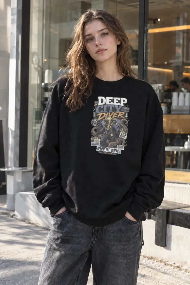 "Deep City Diver" Heavy Blend Unisex Crewneck Sweatshirt | Gildan 18000