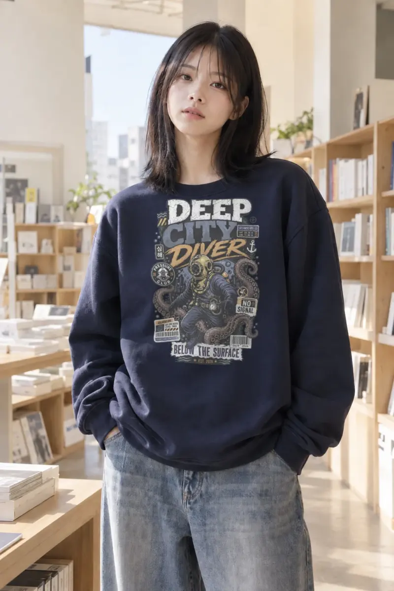 "Deep City Diver" Heavy Blend Unisex Crewneck Sweatshirt | Gildan 18000