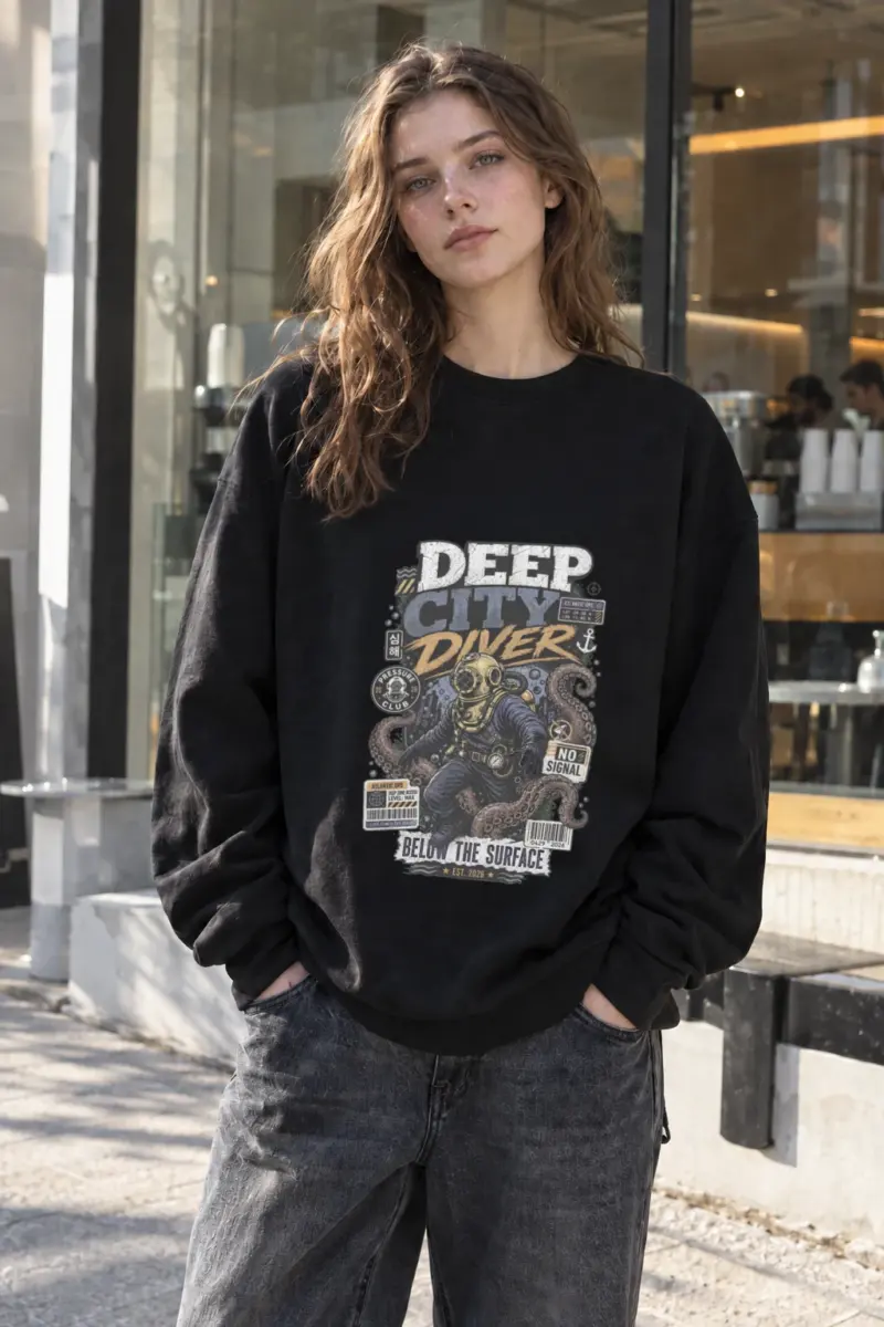 "Deep City Diver" Heavy Blend Unisex Crewneck Sweatshirt | Gildan 18000