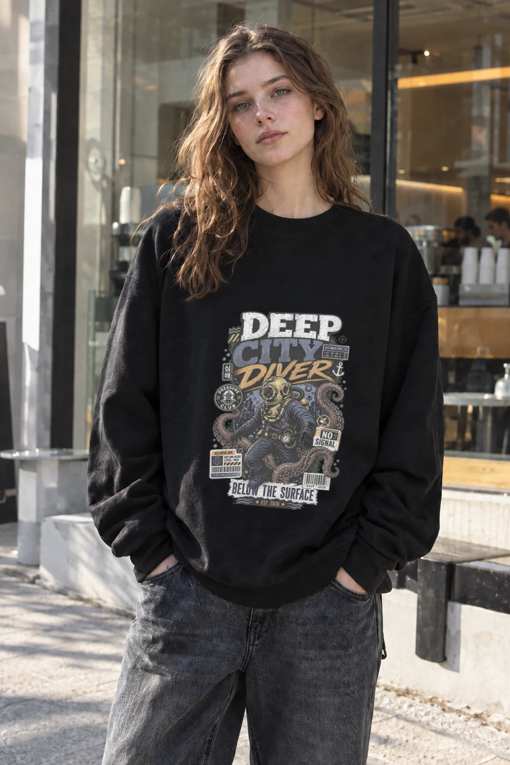 "Deep City Diver" Heavy Blend Unisex Crewneck Sweatshirt | Gildan 18000