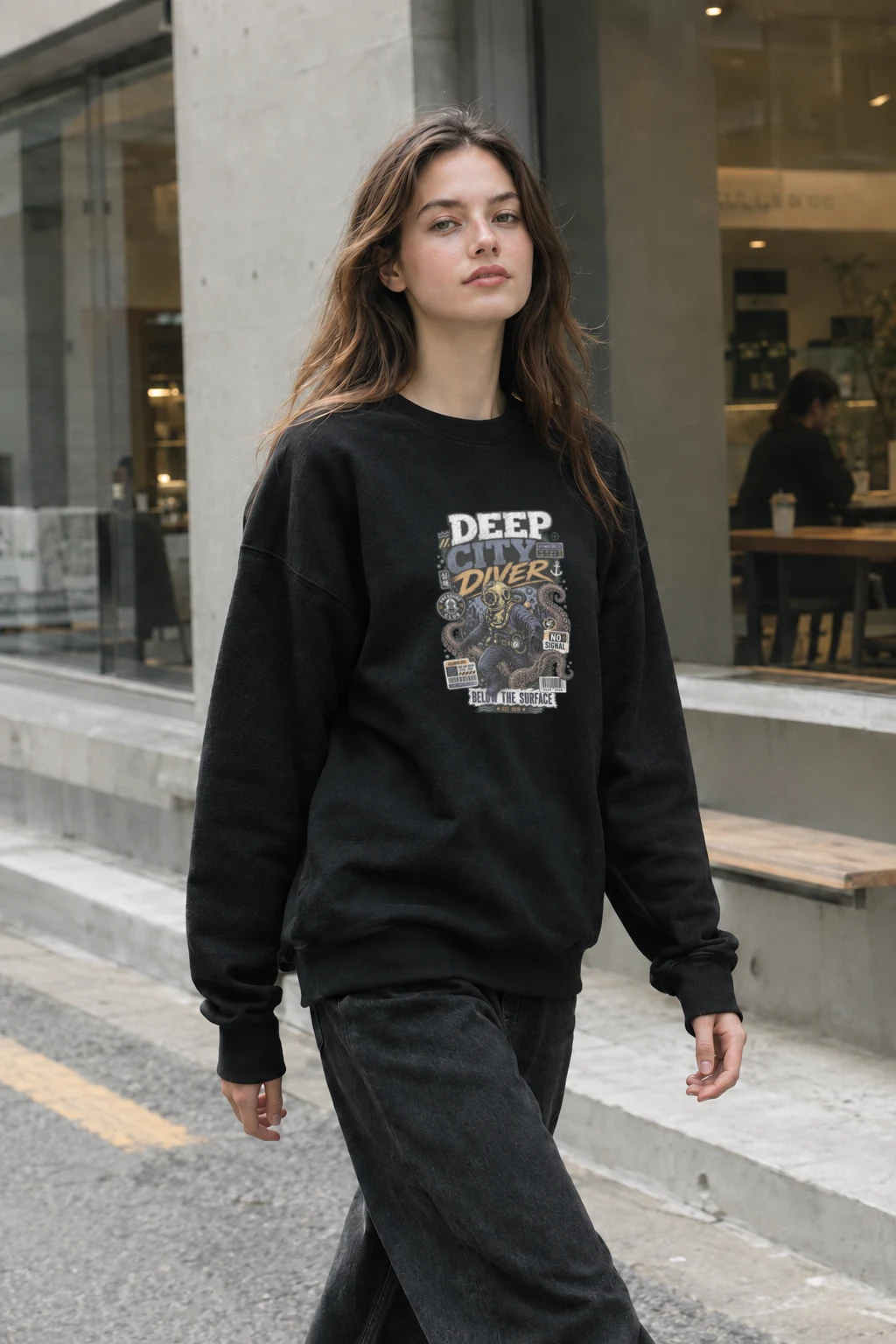 "Deep City Diver" Heavy Blend Unisex Crewneck Sweatshirt | Gildan 18000