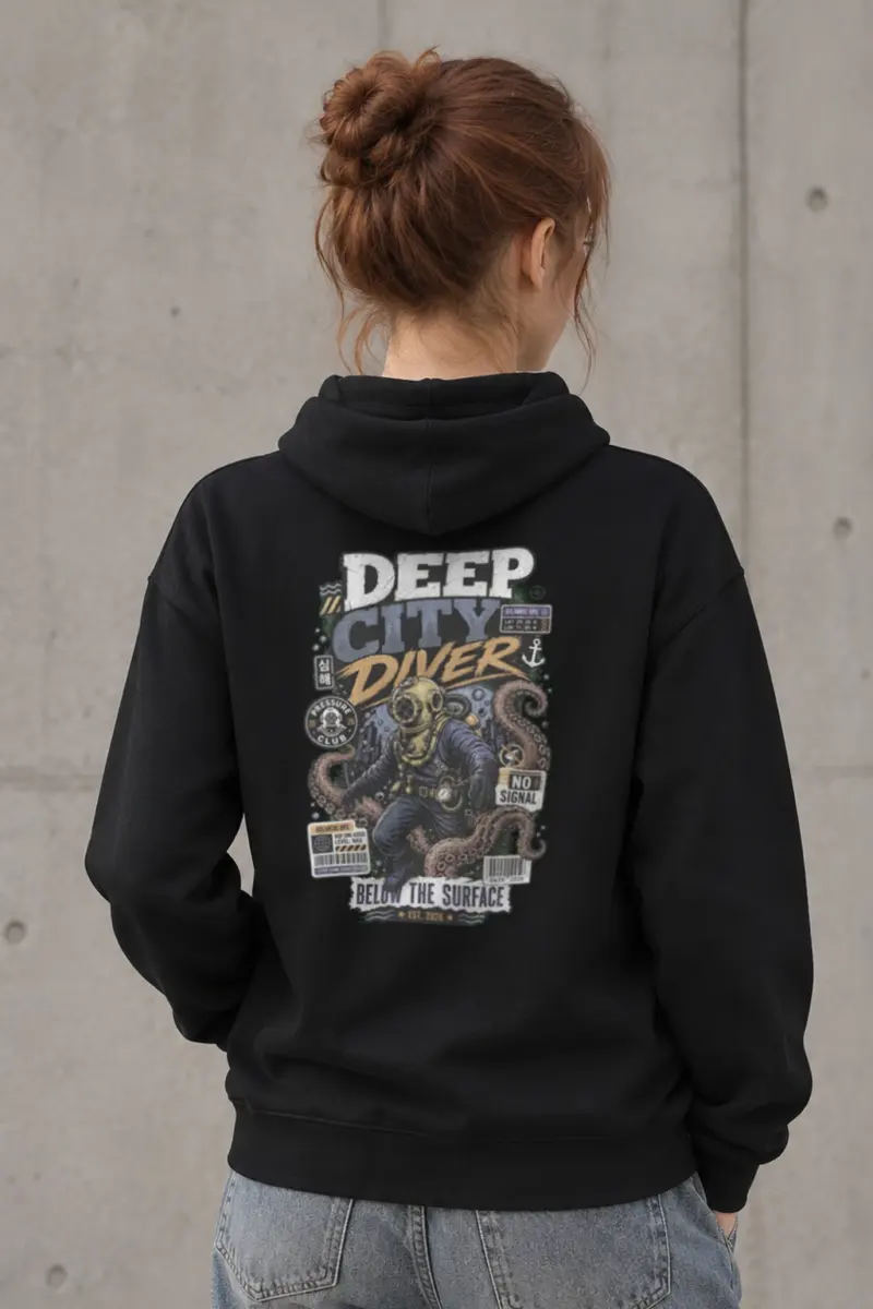 "Deep City Diver" Heavy Blend Unisex Pullover Hoodie
