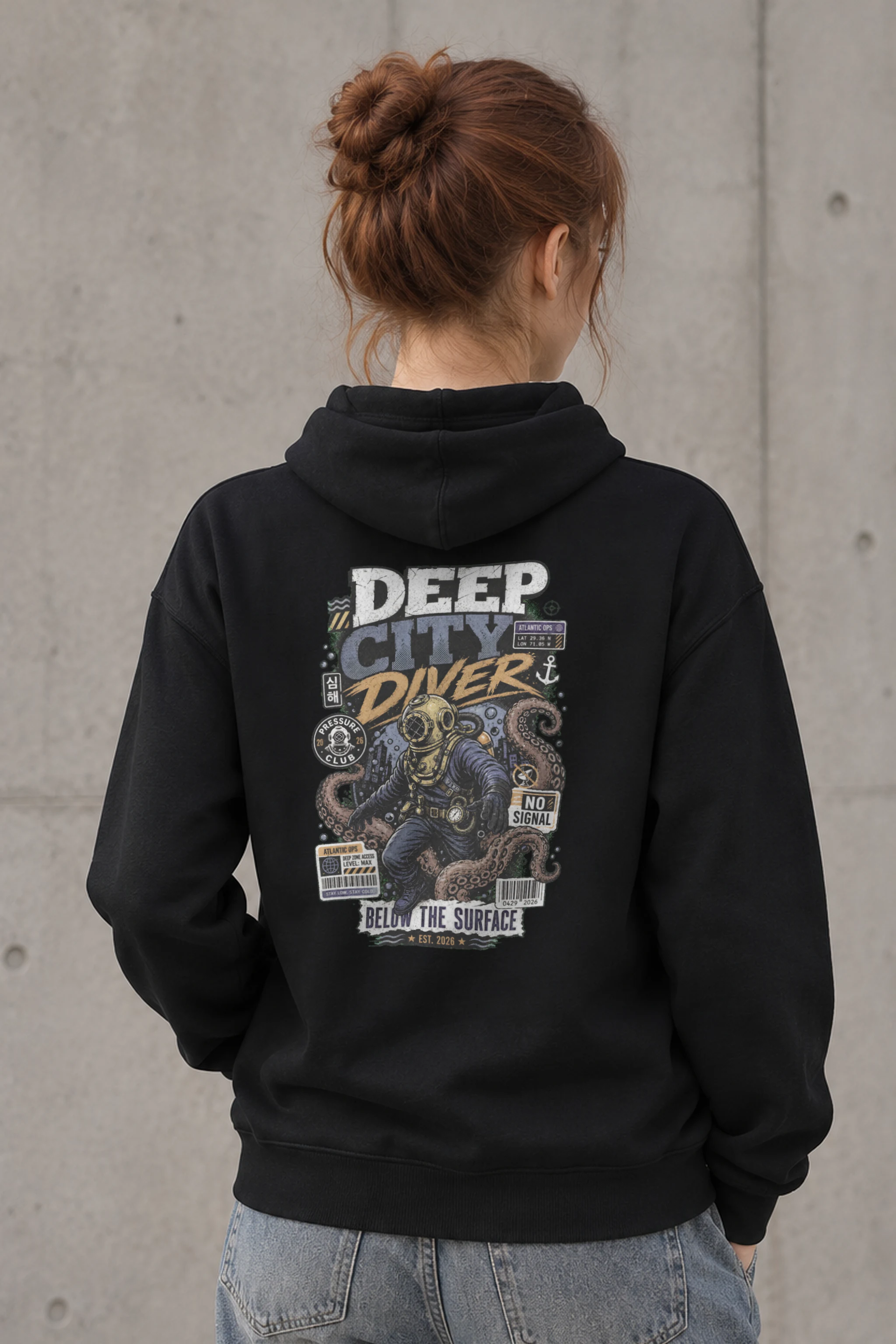 "Deep City Diver" Heavy Blend Unisex Pullover Hoodie