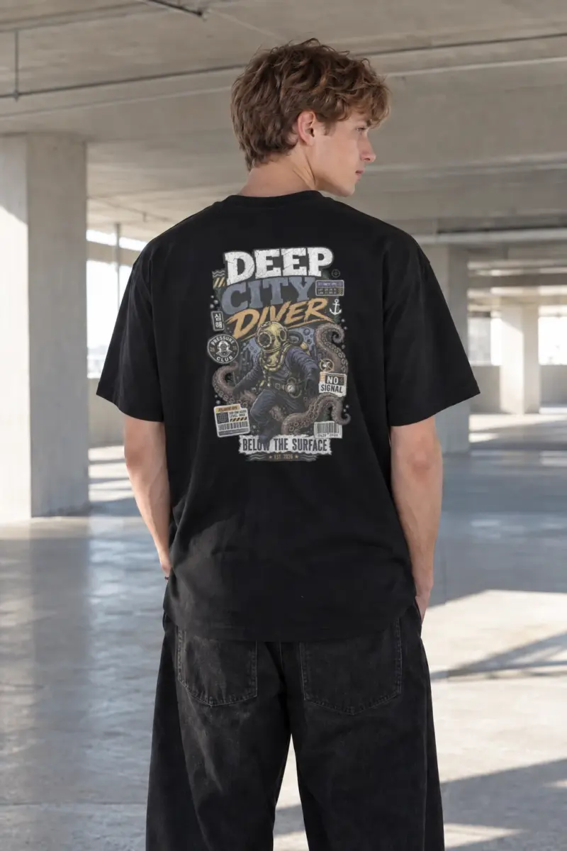 "Deep City Diver" Heavyweight Unisex Crewneck T-shirt | Gildan 5000