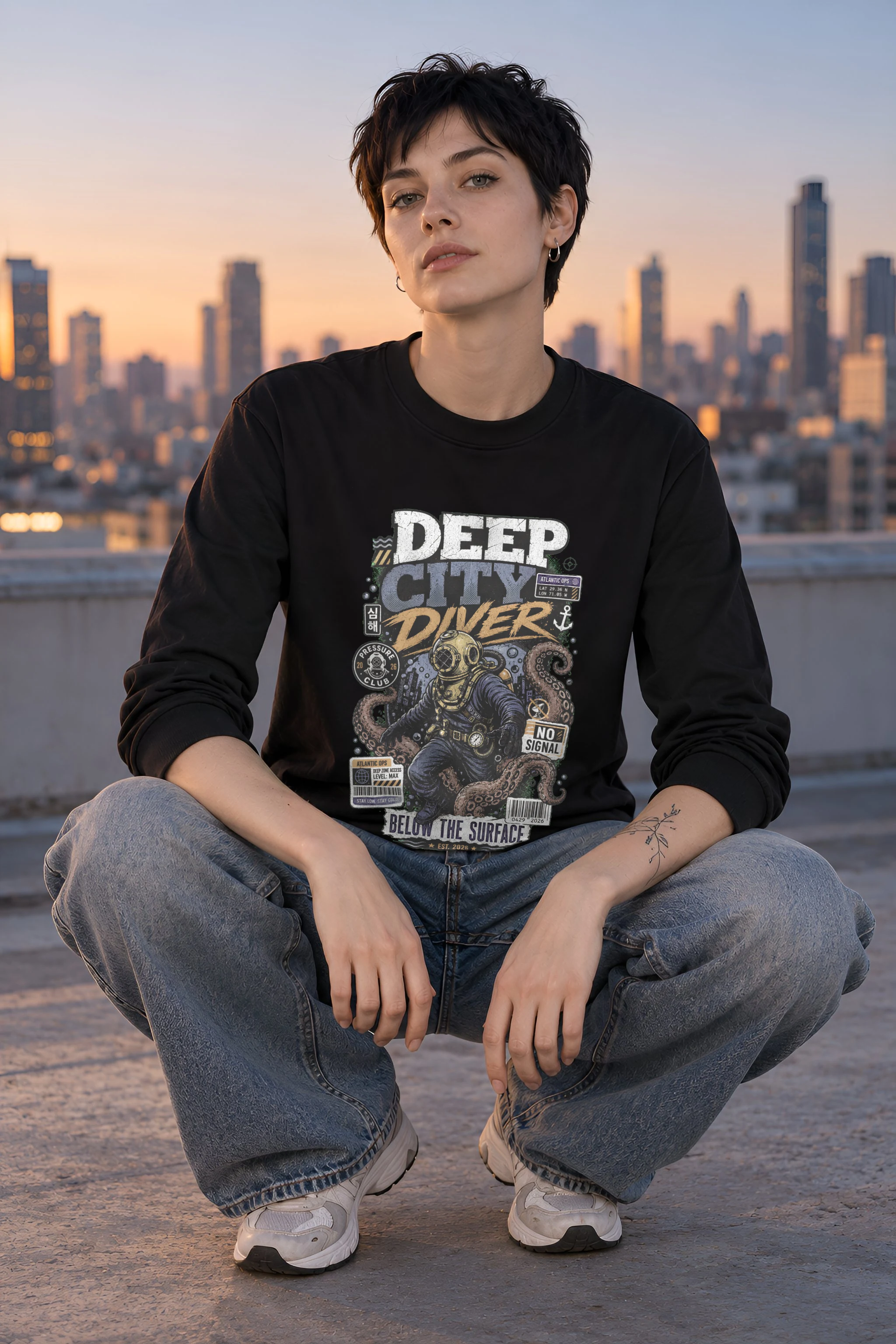 "Deep City Diver" Unisex Longsleeve T-shirt
