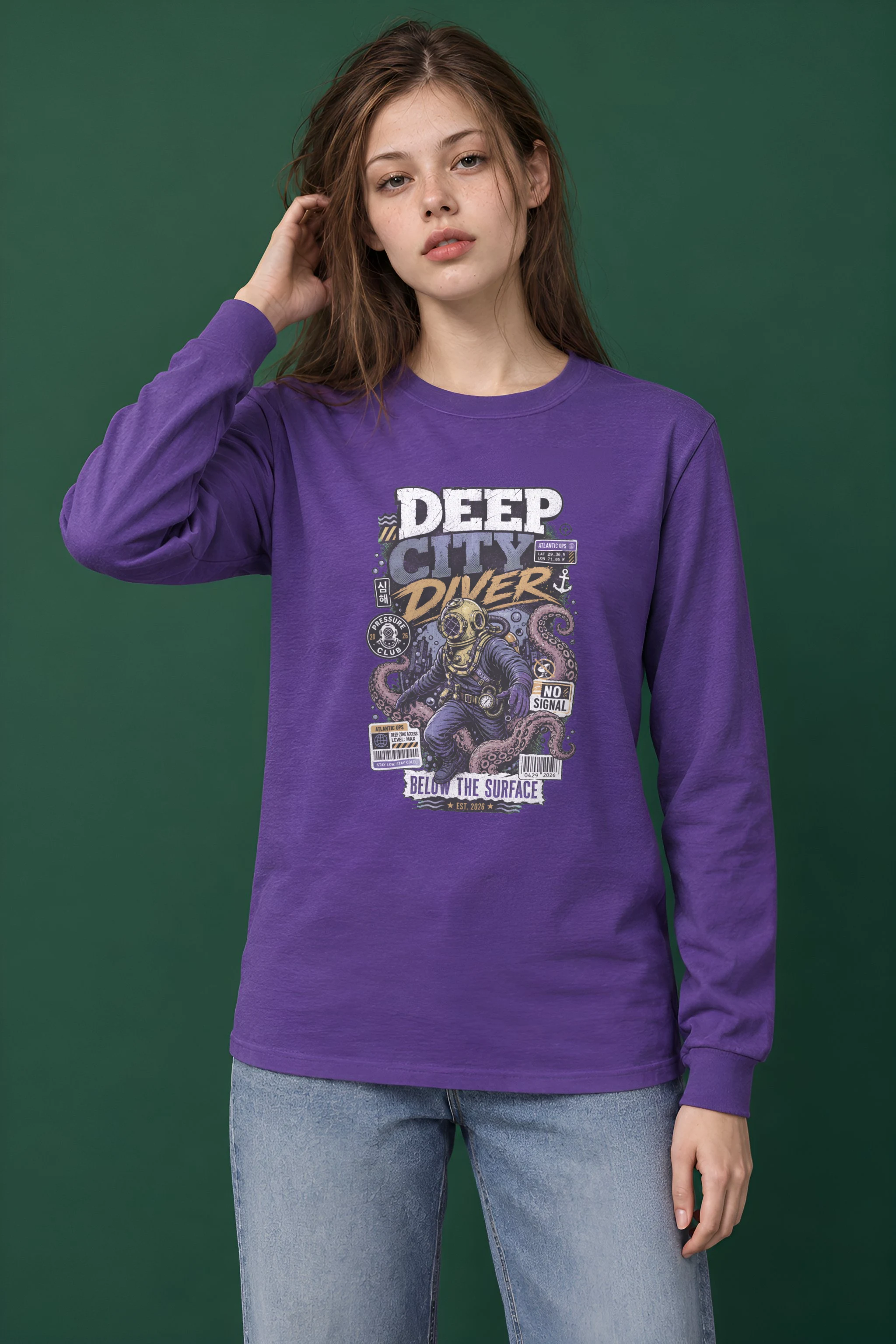 "Deep City Diver" Unisex Longsleeve T-shirt