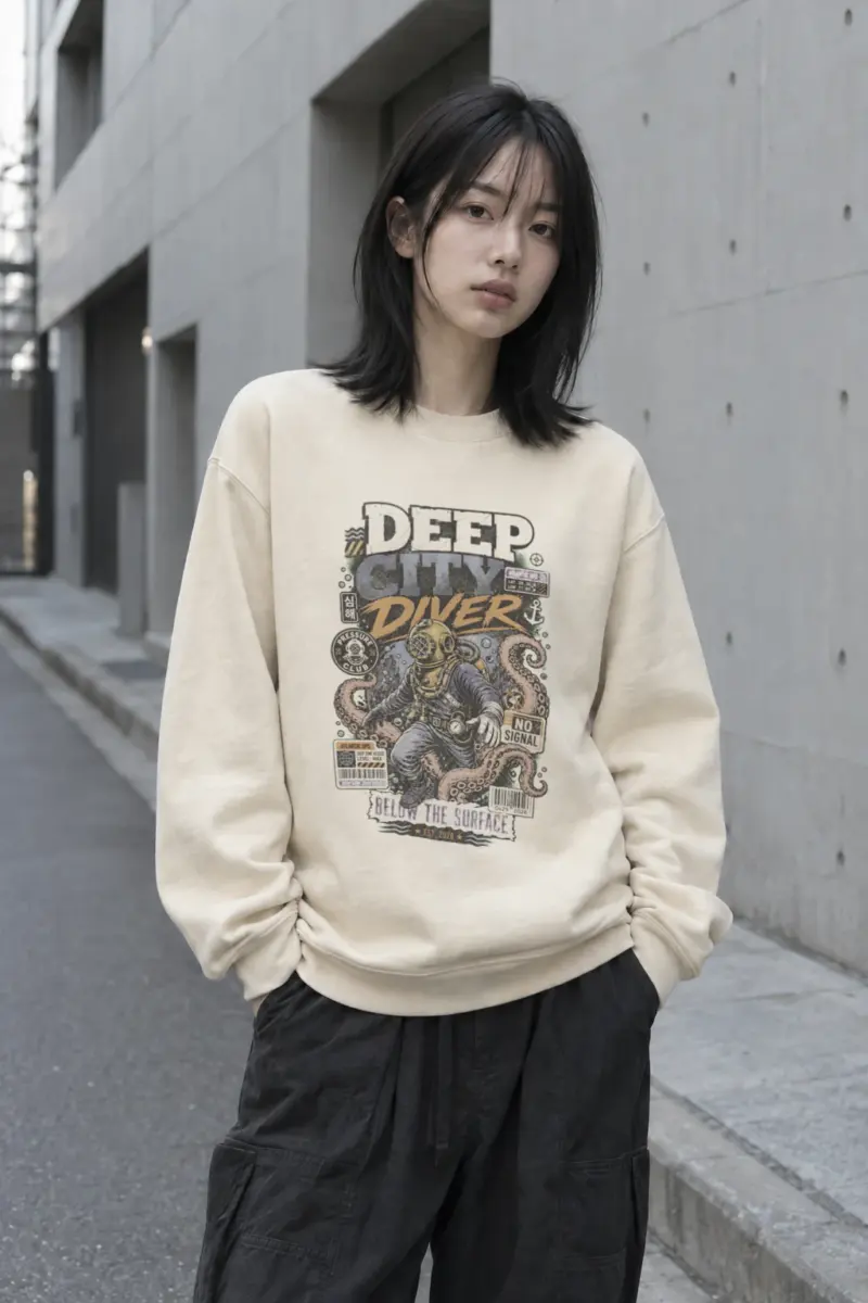 "Deep City Diver" Unisex Sponge Fleece Crewneck Sweatshirt | Bella + Canvas 3901