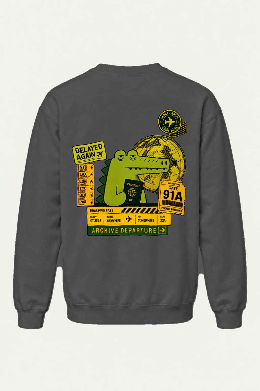 "Delayed Again Crocodile" Heavy Blend Unisex Crewneck Sweatshirt | Gildan 18000