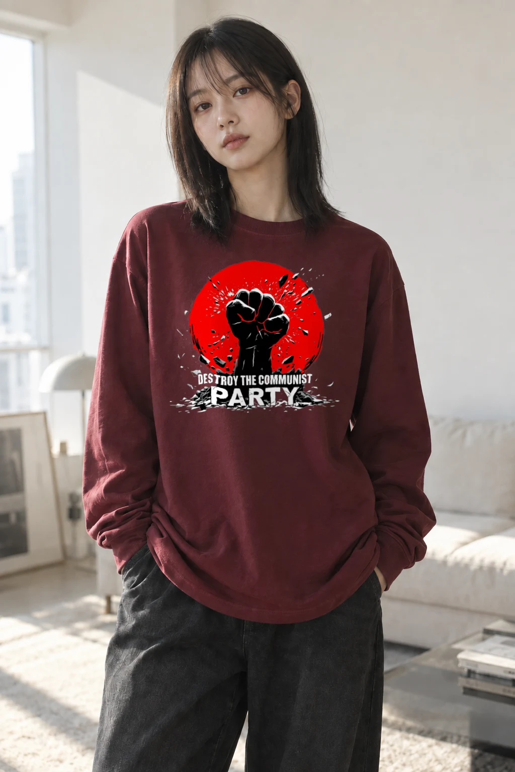 "Destroy Communist Party" Unisex Longsleeve T-shirt | Gildan 2400