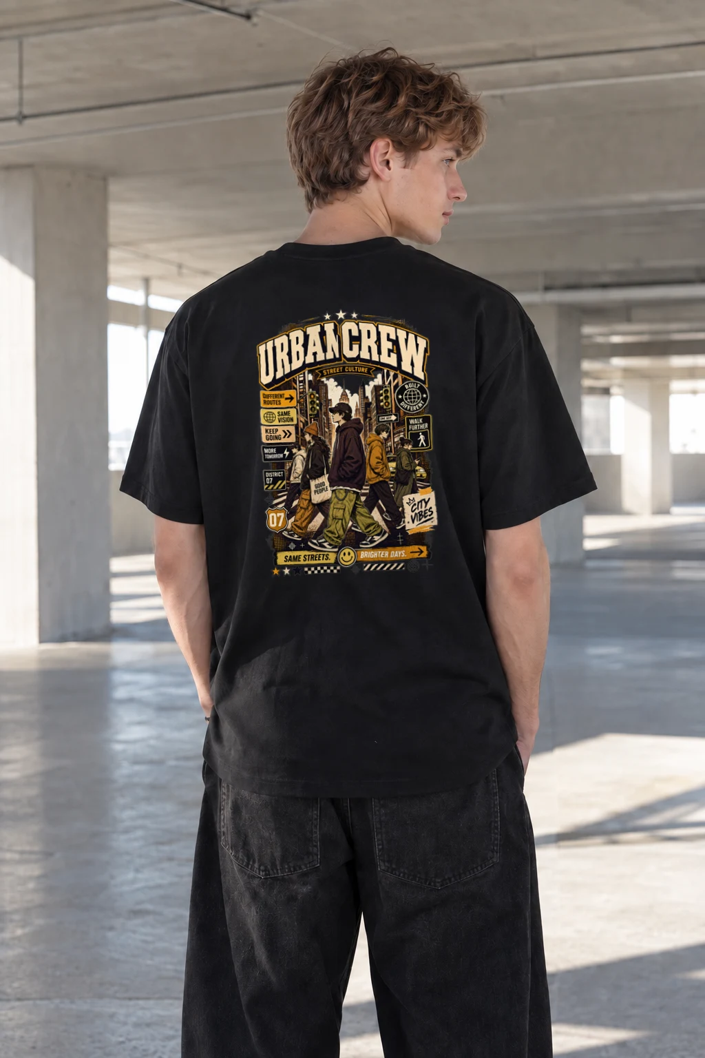 "Different Routes" Heavyweight Unisex Crewneck T-shirt | Gildan 5000