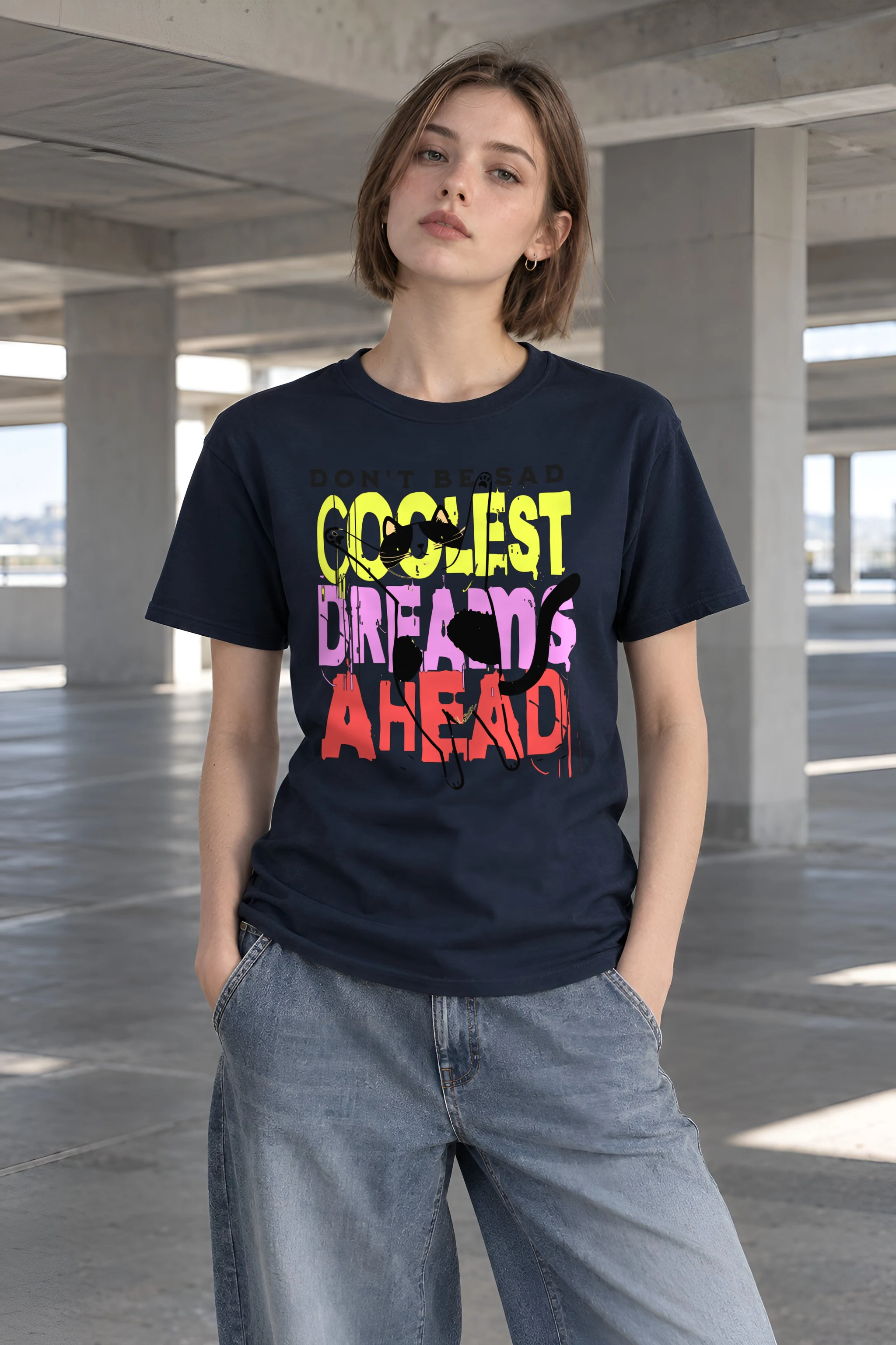 "Don't Be Sad Cat" Heavyweight Unisex Crewneck T-shirt