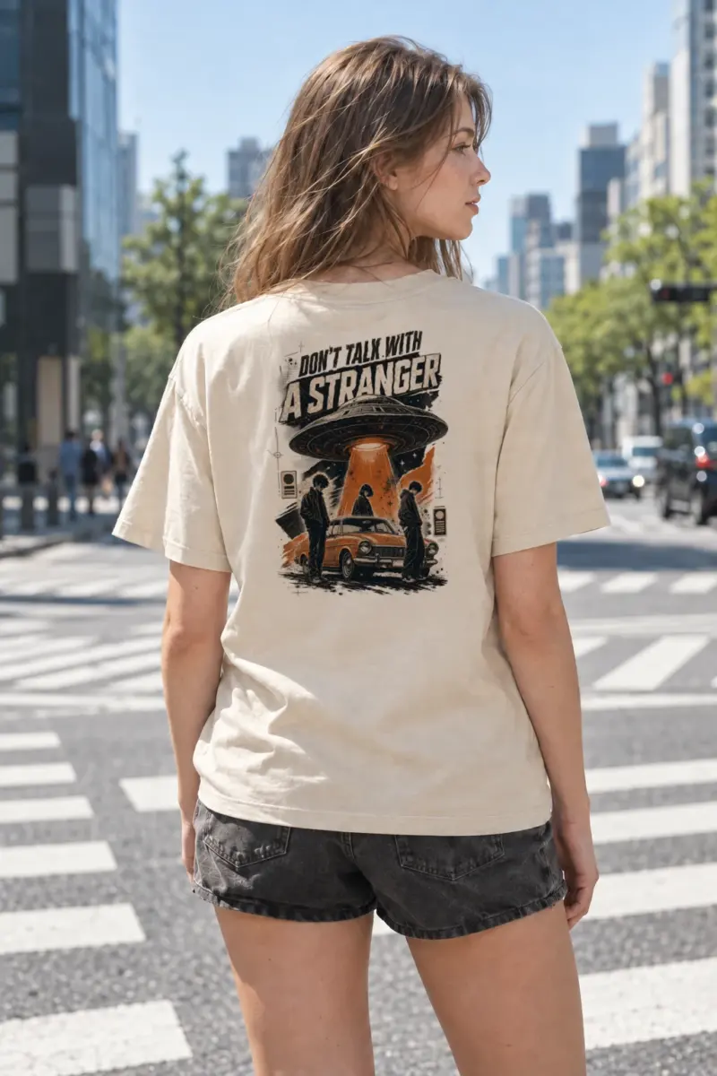 "Don't Talk With A Stranger" Heavyweight Unisex Crewneck T-shirt | Gildan 5000