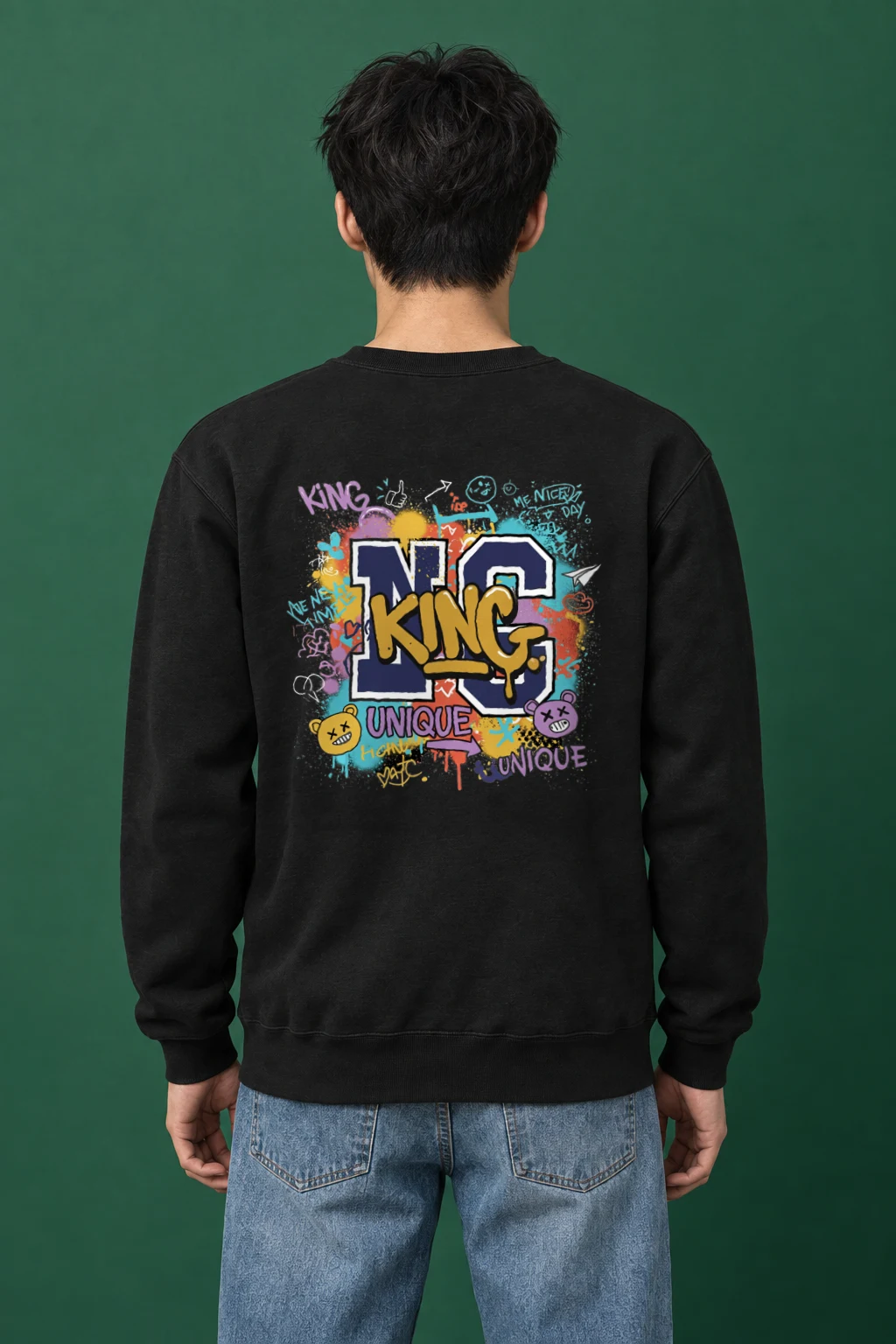 "Doodled Bear Faces" Heavy Blend Unisex Crewneck Sweatshirt | Gildan 18000
