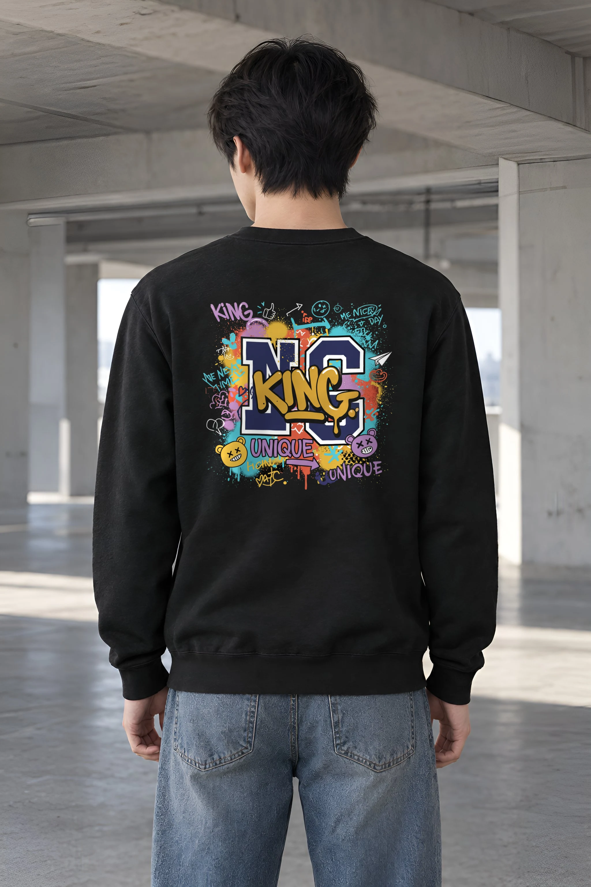 "Doodled Bear Faces" Heavy Blend Unisex Crewneck Sweatshirt