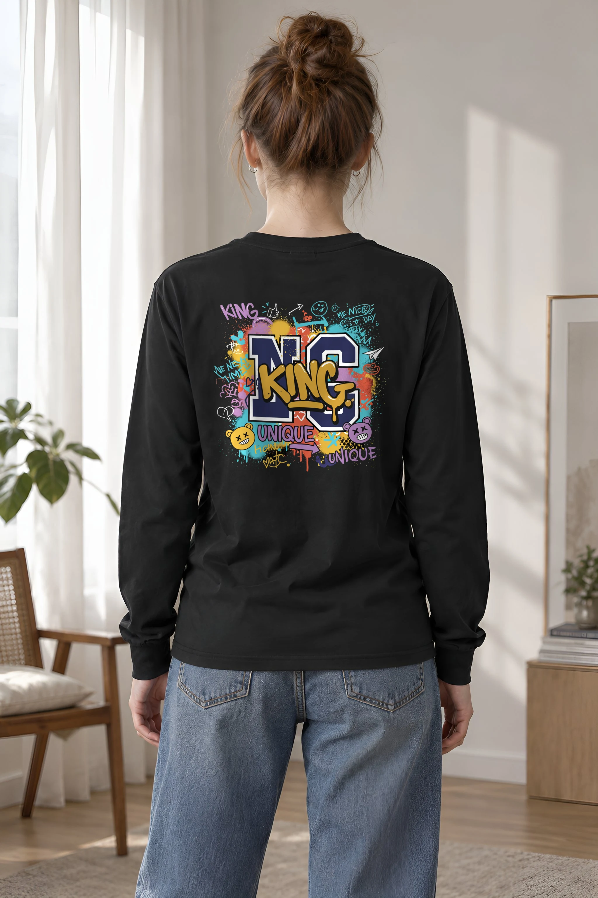 "Doodled Bear Faces" Unisex Longsleeve T-shirt