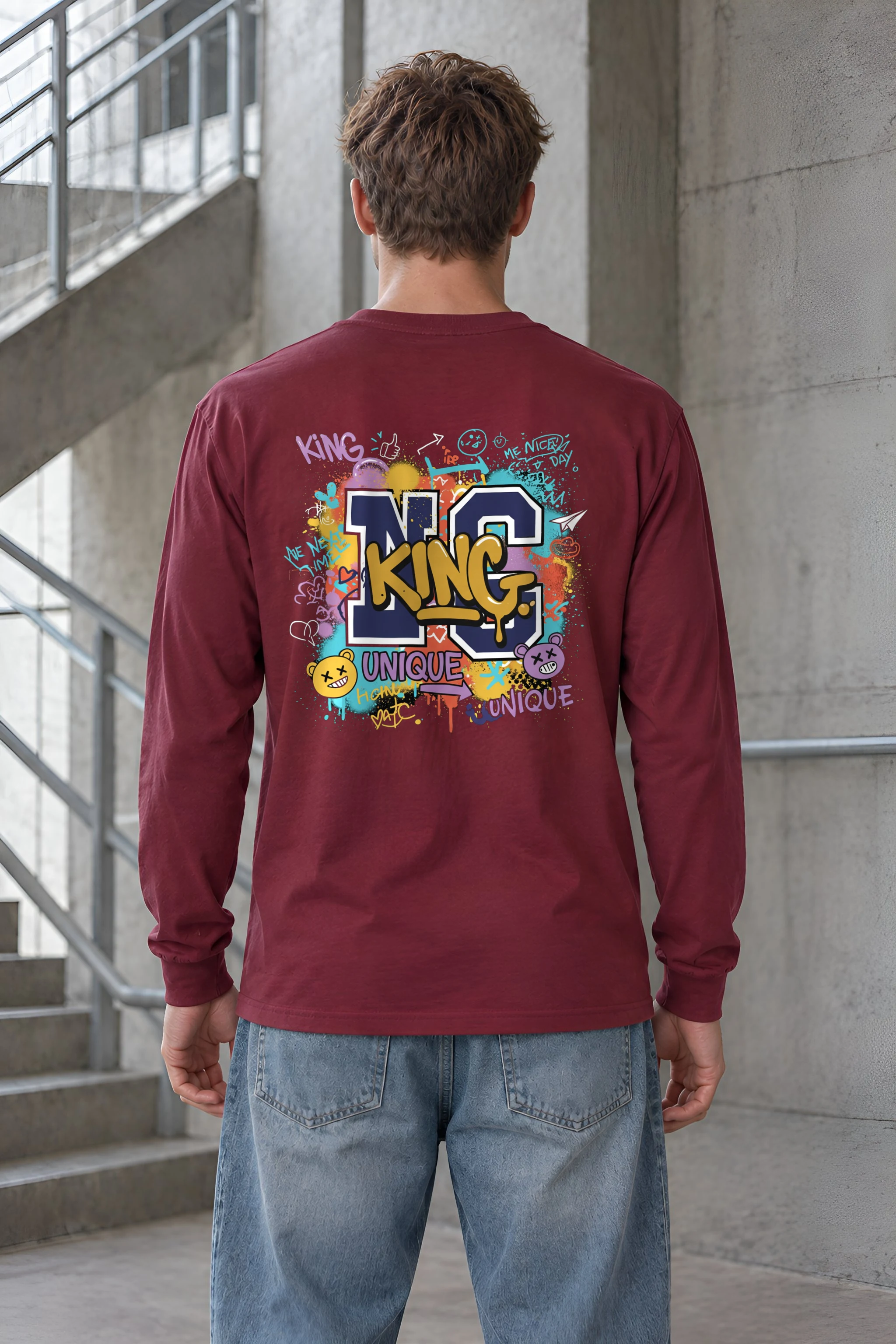 "Doodled Bear Faces" Unisex Longsleeve T-shirt
