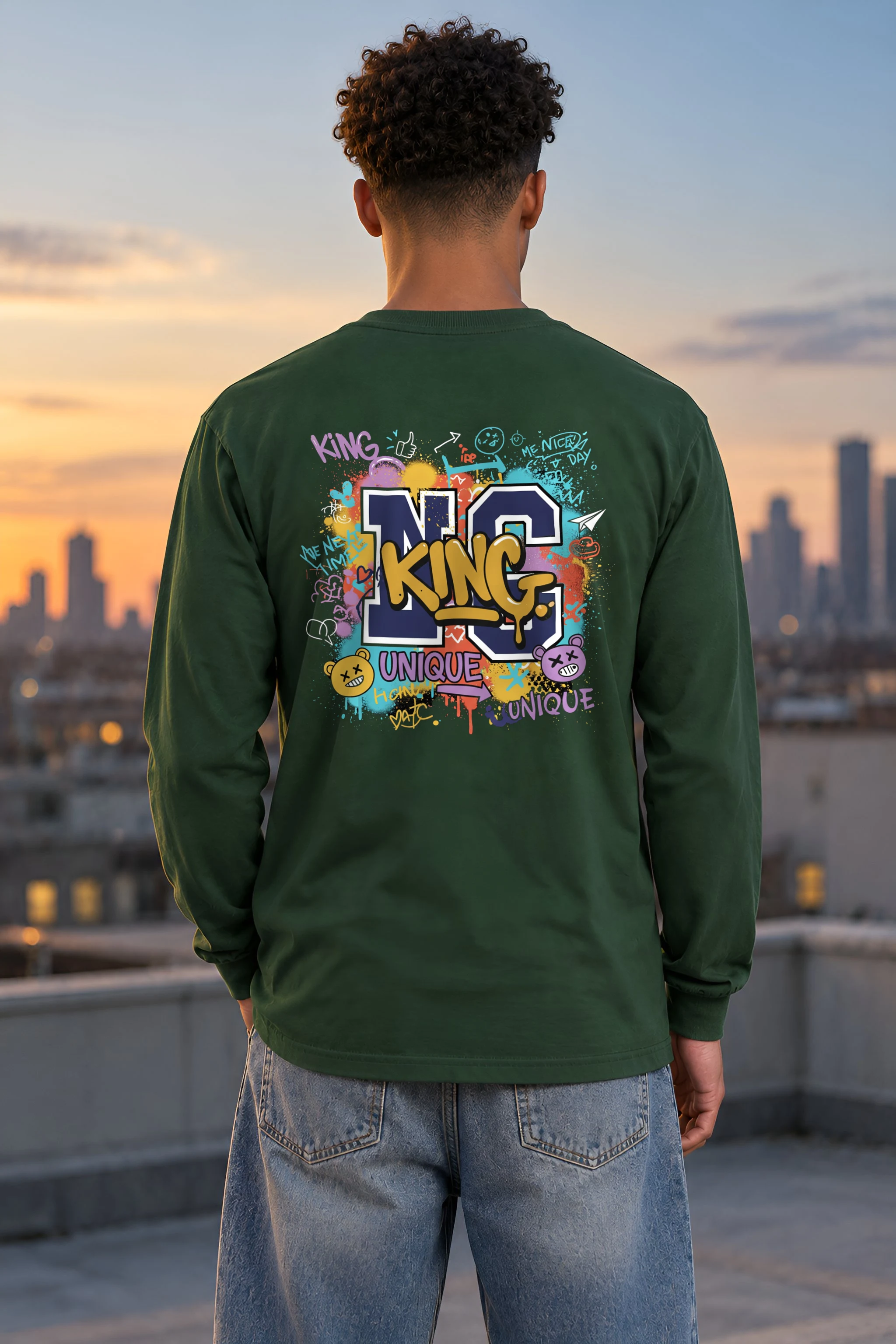 "Doodled Bear Faces" Unisex Longsleeve T-shirt