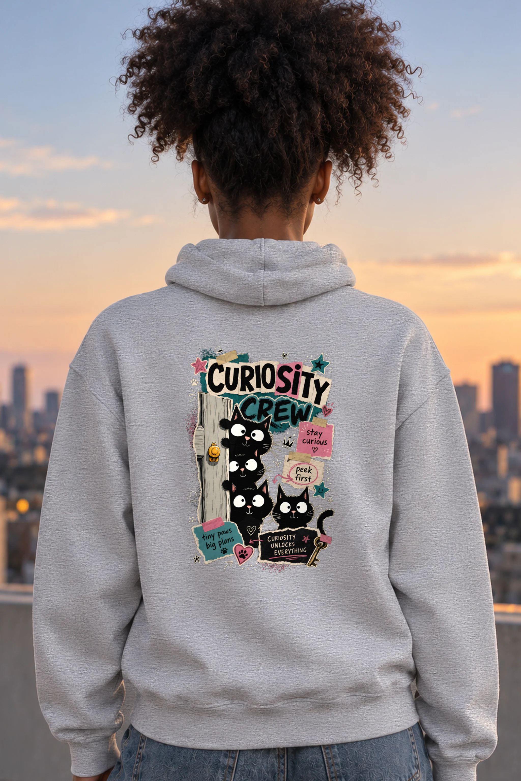 "Doorway Black Cat Trio" 1 Pullover Hoodie