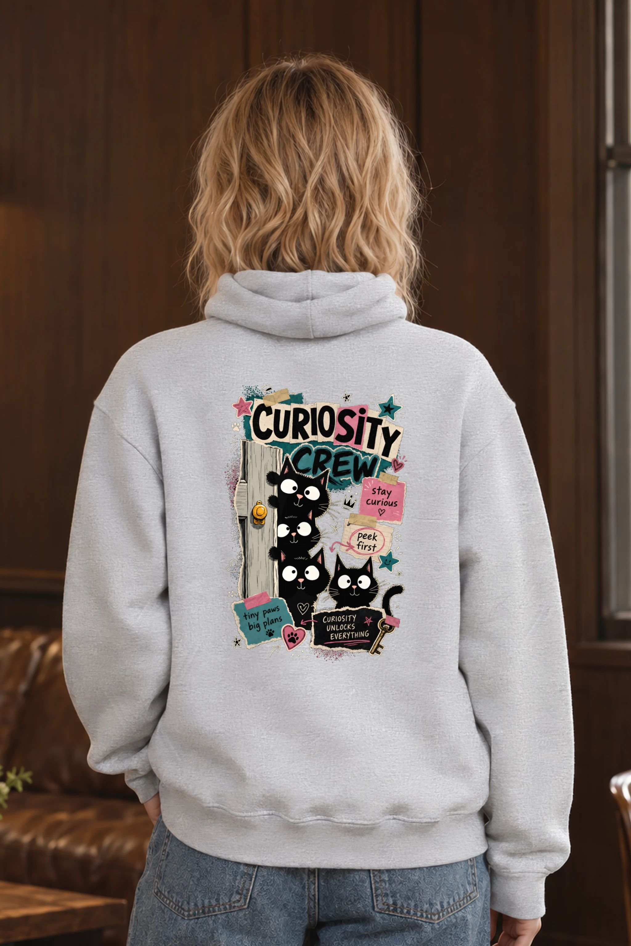"Doorway Black Cat Trio" 1 Pullover Hoodie