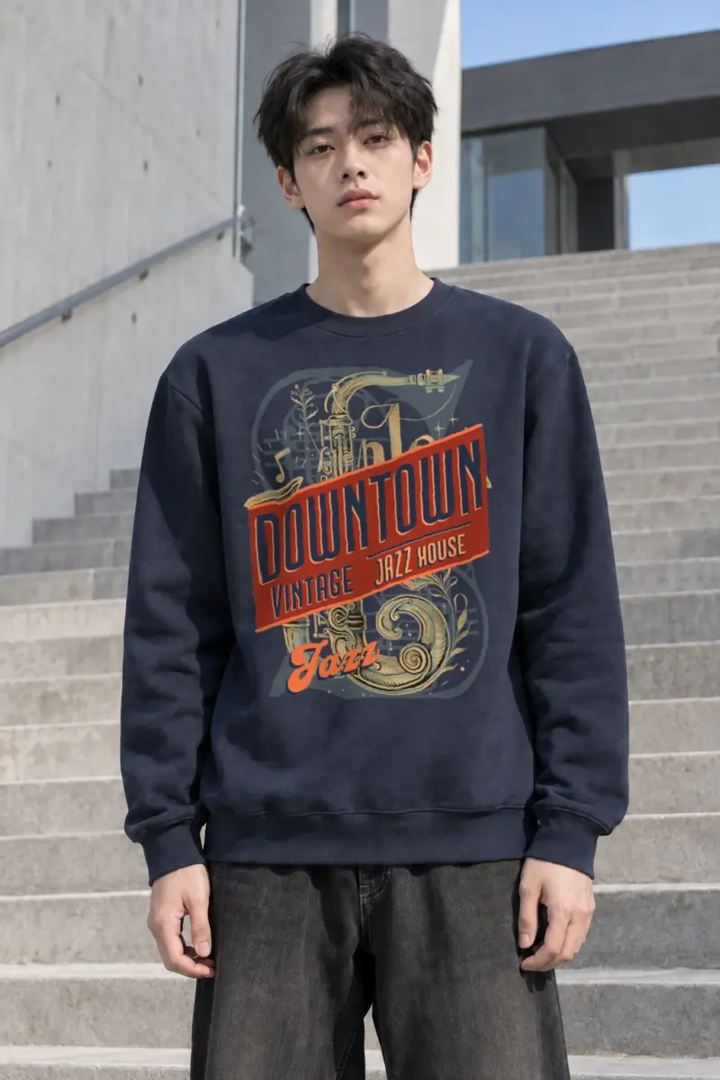 "Downtown Vintage Jazz House" Heavy Blend Unisex Crewneck Sweatshirt | Gildan 18000