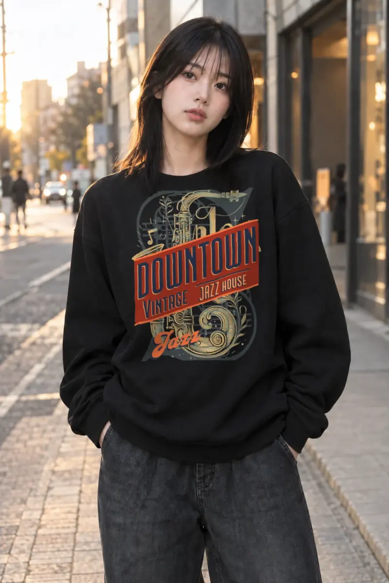 "Downtown Vintage Jazz House" Heavy Blend Unisex Crewneck Sweatshirt | Gildan 18000