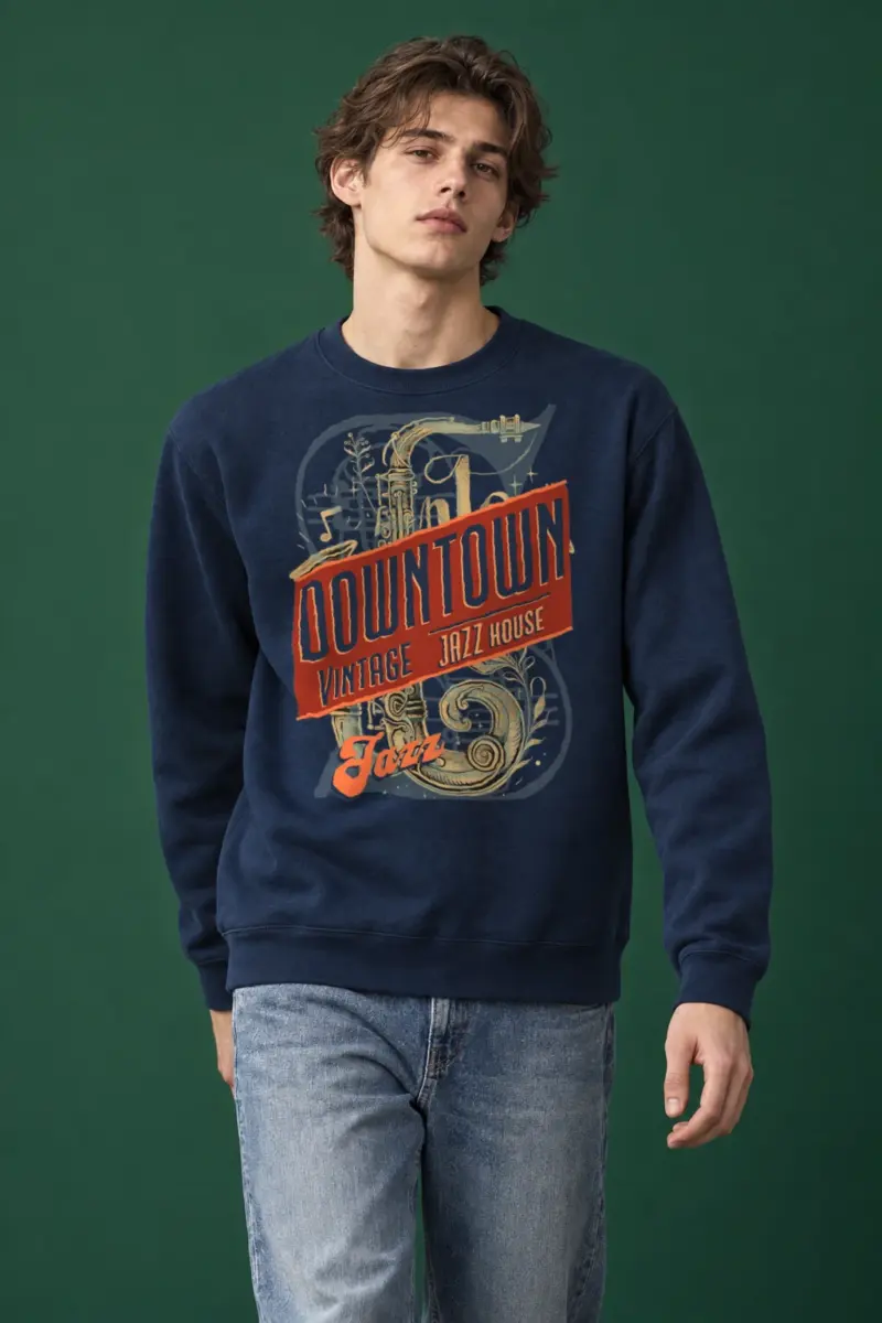 "Downtown Vintage Jazz House" Heavy Blend Unisex Crewneck Sweatshirt | Gildan 18000