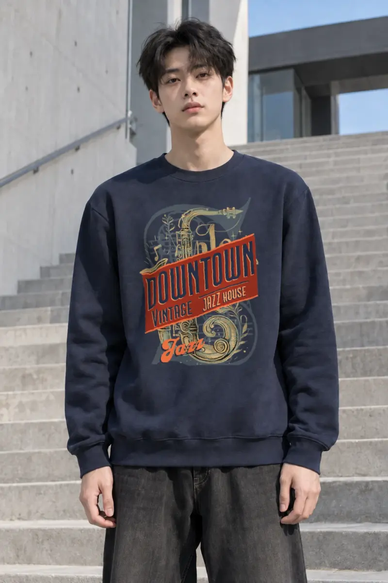 "Downtown Vintage Jazz House" Heavy Blend Unisex Crewneck Sweatshirt | Gildan 18000