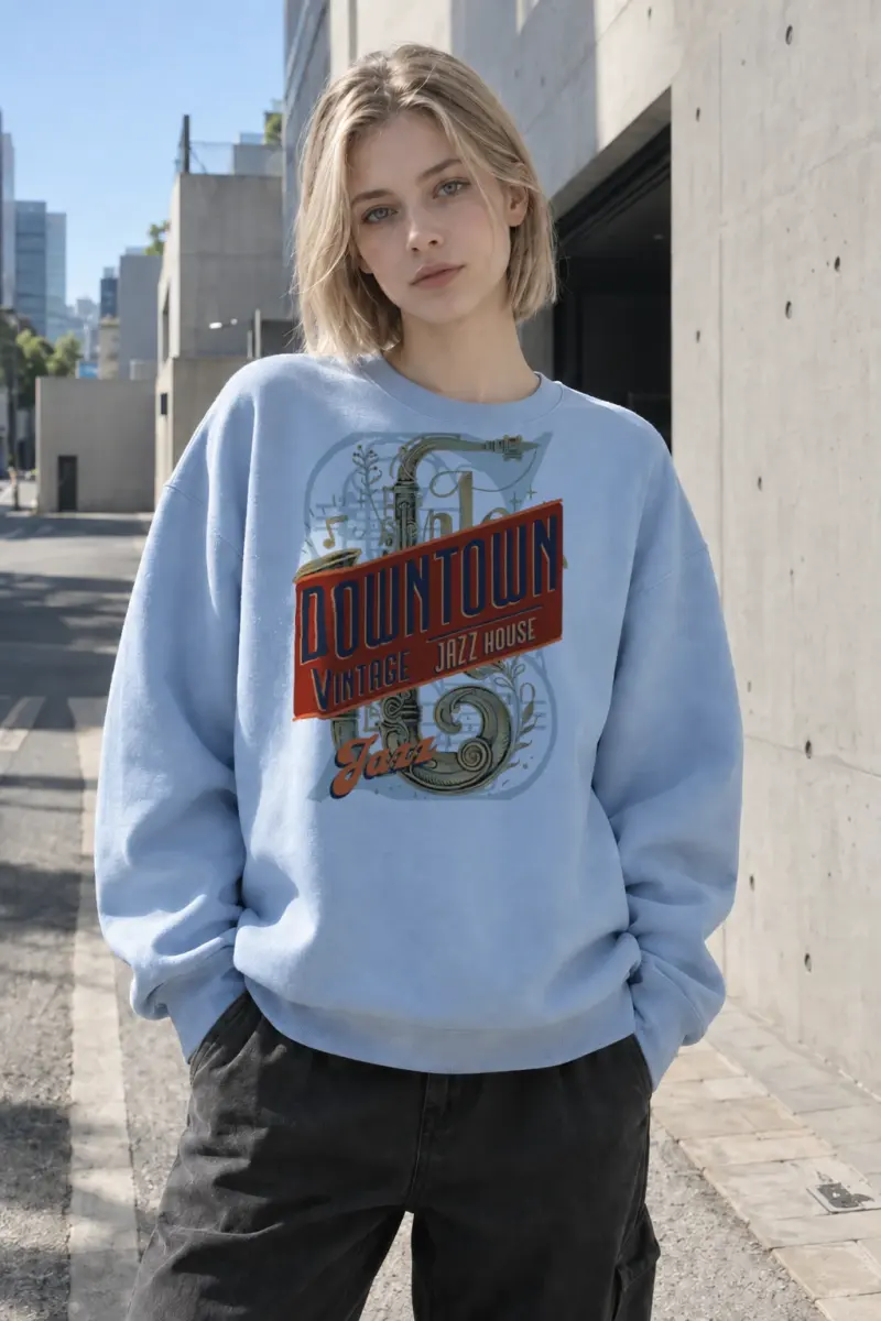"Downtown Vintage Jazz House" Heavy Blend Unisex Crewneck Sweatshirt | Gildan 18000