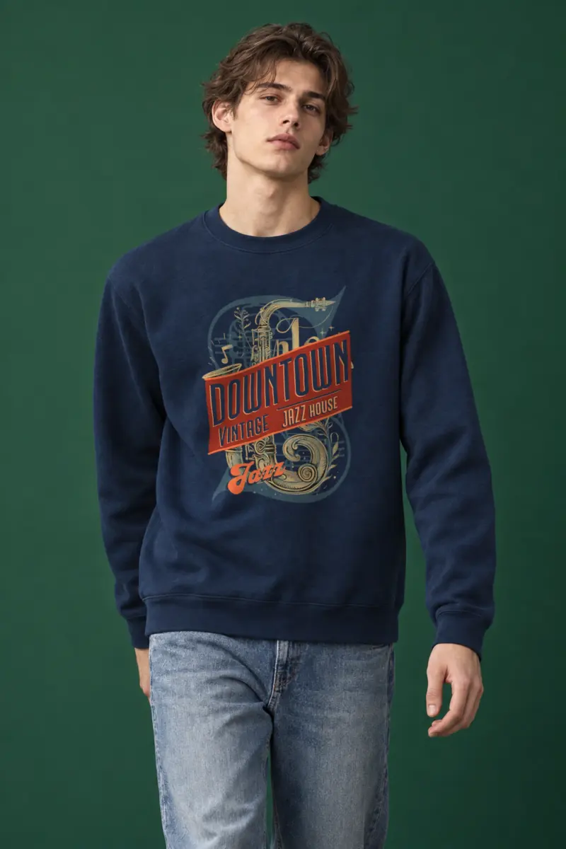 "Downtown Vintage Jazz House" Heavy Blend Unisex Crewneck Sweatshirt