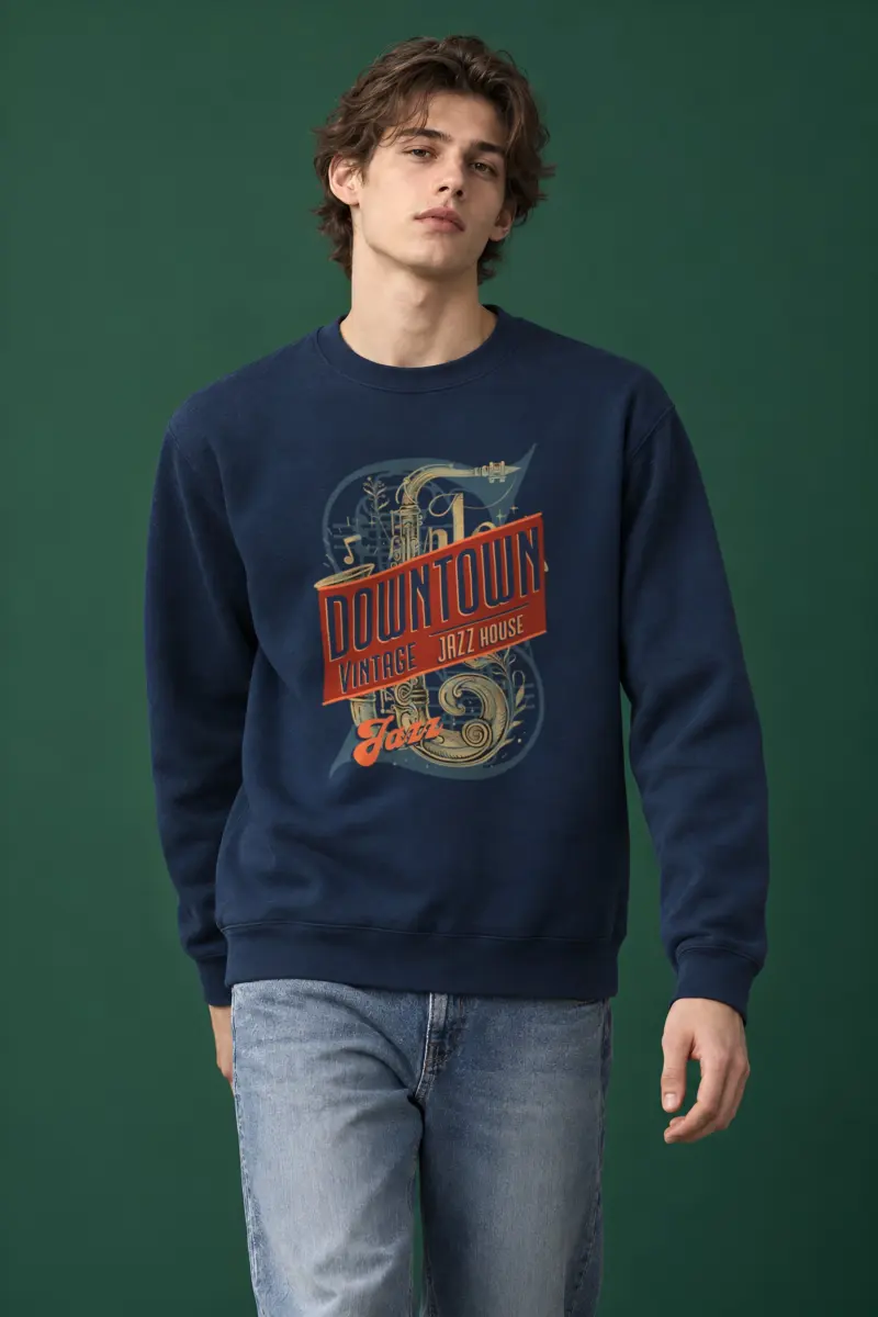 "Downtown Vintage Jazz House" Heavy Blend Unisex Crewneck Sweatshirt
