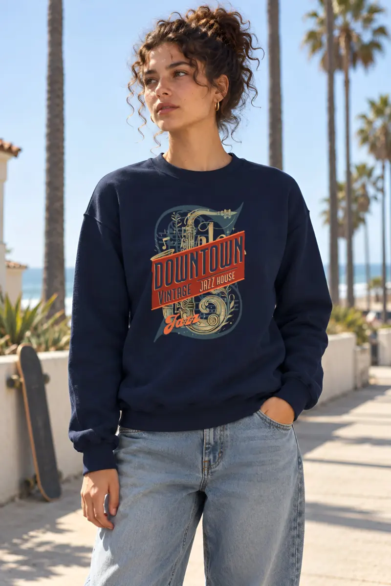 "Downtown Vintage Jazz House" Heavy Blend Unisex Crewneck Sweatshirt