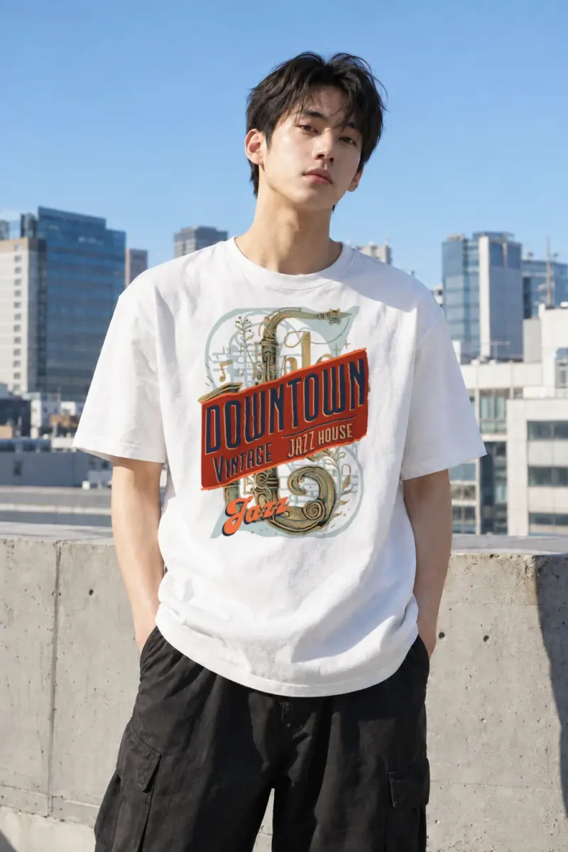 “Downtown Vintage Jazz House” Heavyweight Unisex Crewneck T-shirt | Gildan 5000