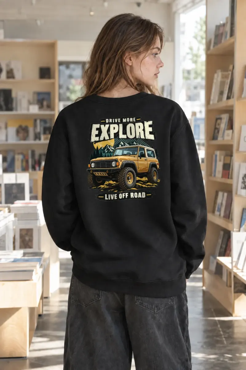 "Drive More Explore" Heavy Blend Unisex Crewneck Sweatshirt | Gildan 18000