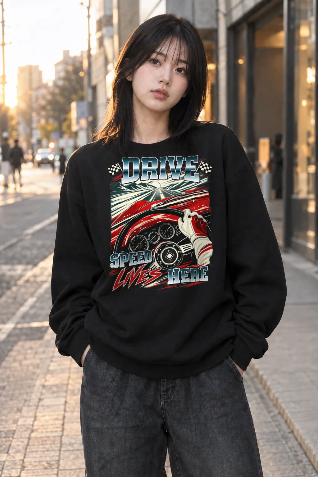 "Drive Speed Lives Here" Heavy Blend Unisex Crewneck Sweatshirt | Gildan 18000