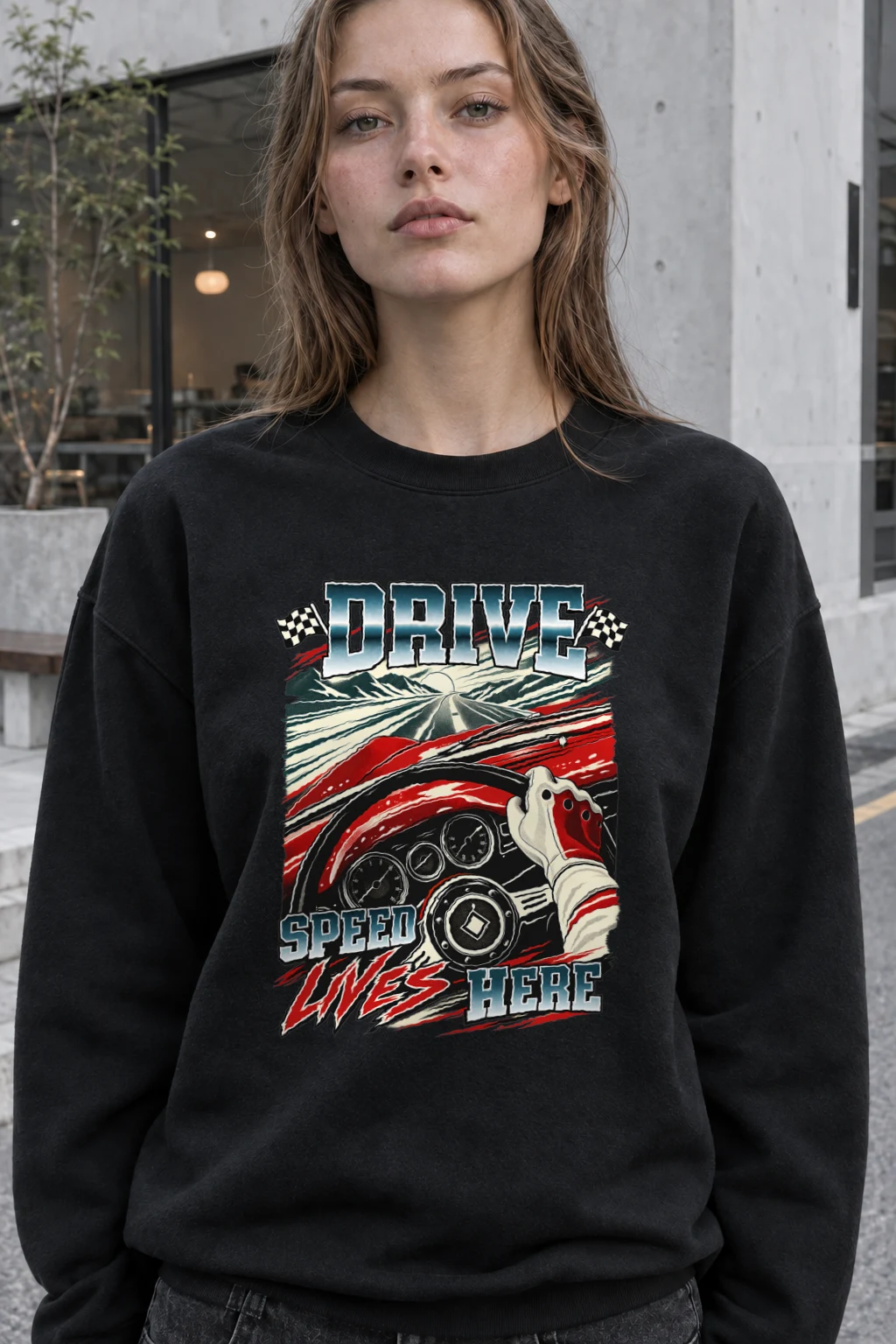 "Drive Speed Lives Here" Heavy Blend Unisex Crewneck Sweatshirt | Gildan 18000