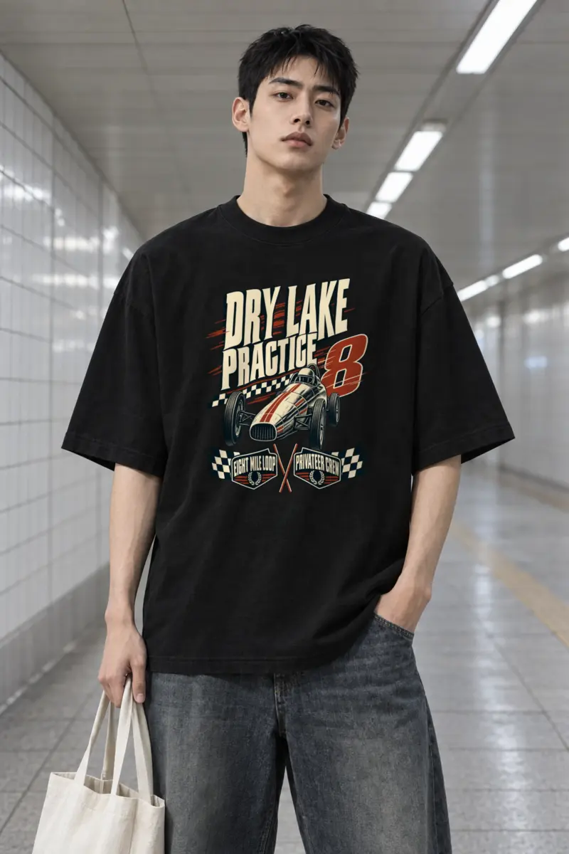 "Dry Lake Practice" Men's Oversized Heavyweight Crewneck T-Shirt
